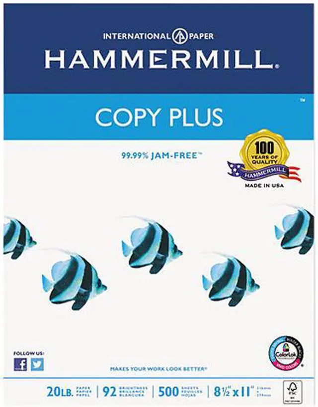 Alt view image 2 of 10 - Hammermill 105007 Copy Plus Paper - White - 92 Brightness - Letter - 8 1/2" x 11" - 500 / Ream - FSC - Acid-free, Quick Drying