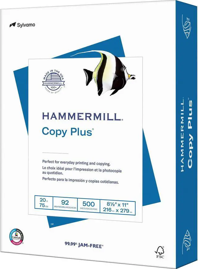 Main image of Hammermill 105007 Copy Plus Paper - White - 92 Brightness - Letter - 8 1/2" x 11" - 500 / Ream - FSC - Acid-free, Quick Drying