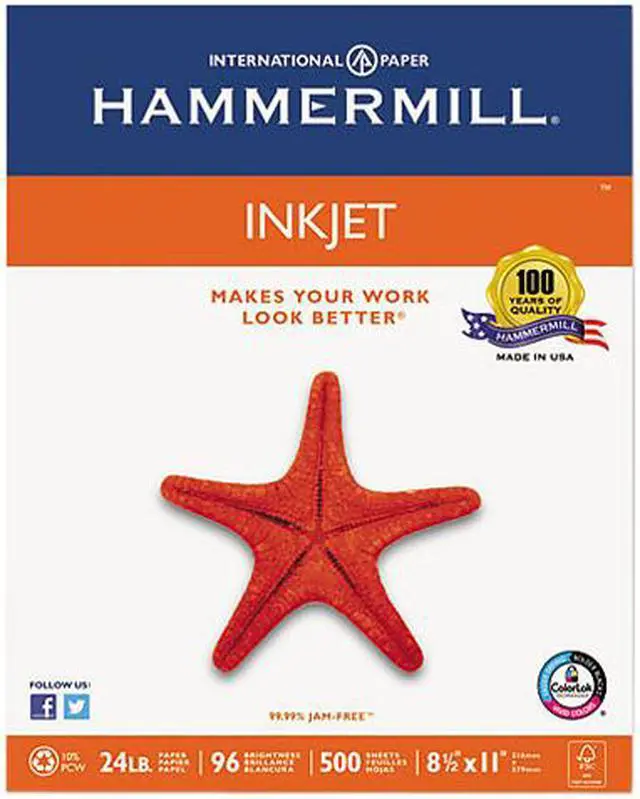 Main image of Hammermill 105050 Inkjet Paper, 96 Brightness, 24lb, 8-1/2 x 11, White, 500 Sheets/Ream