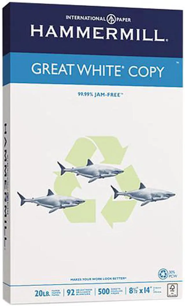Main image of Hammermill 86704 Great White Recycled Copy Paper, 92 Brightness, 20lb, 8-1/2 x 14, 500 Shts/Ream