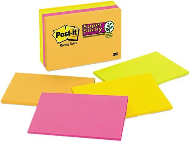Main image of Post-it Notes Super Sticky 6445-SSP Super Sticky Large Format Notes, 6 x 4, Electric Glow, 8 45-Sheet pads/Pack