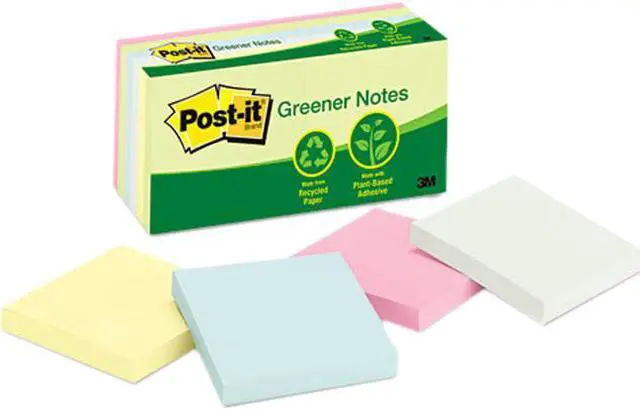 Main image of Post-it Greener Notes 654-RP-A Recycled Pastel Notes, 3 x 3, Four Colors, 12 100-Sheet Pads/Pack