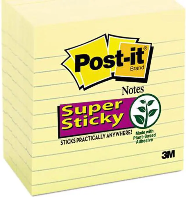 Main image of Post-it Notes Super Sticky 675-6SSCY Super Sticky Notes, 4 x 4, Lined, Canary Yellow, 6 90-Sheet Pads/Pack