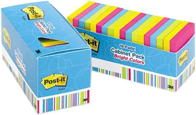 Main image of Post-it Notes 654-18BRCP Notes Cabinet Pack, 3 x 3, Ast. Bright Colors, 100 Sheets/Pad, 18/Pack