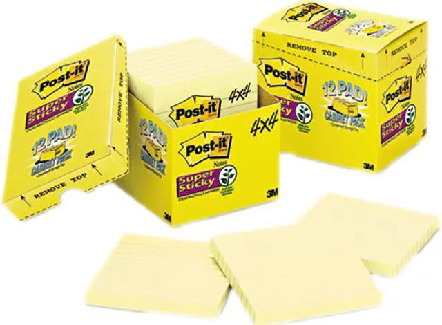 Main image of Post-it Notes Super Sticky 675-12SSCP Super Sticky Notes, 4 x 4, Lined, Canary Yellow, 12 90-Sheet Pads/Pack