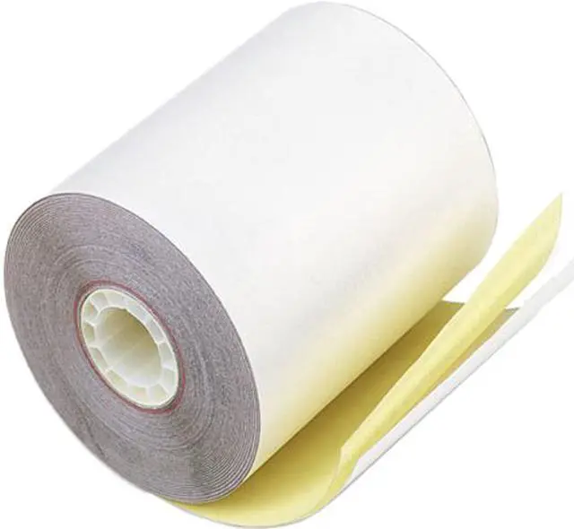 Main image of PM Company 07685 Paper Rolls, Teller Window/Financial, 3-1/4" x 80 ft, White/Canary, 60/Carton
