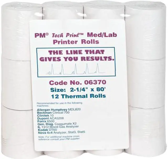 Main image of PM Company 06370 Thermal Papr Rolls, Med/Lab/Specialty Roll, 2-1/4" x 80 ft, White, 12/Pack