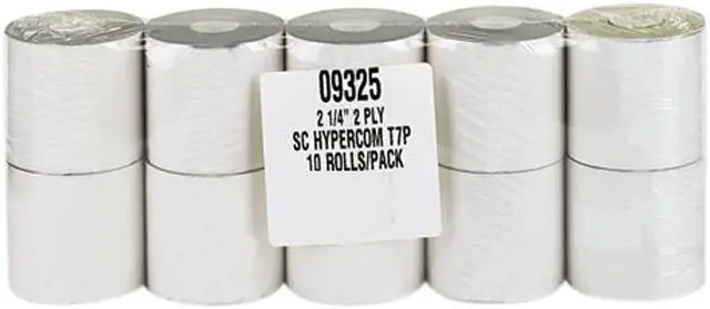 Main image of PM Company 09325 Paper Rolls, Credit Verification, 2-1/4" x 70 ft, White/Canary, 10/Pack