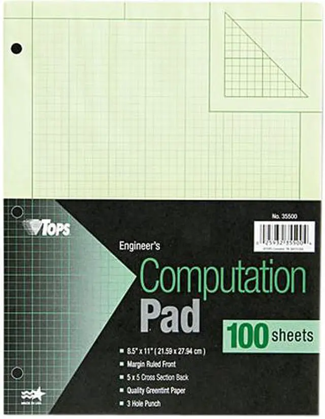 Main image of Tops 35500 Engineering Computation Pad, Quad Rule, Letter, Green, 100 Sheets/Pad