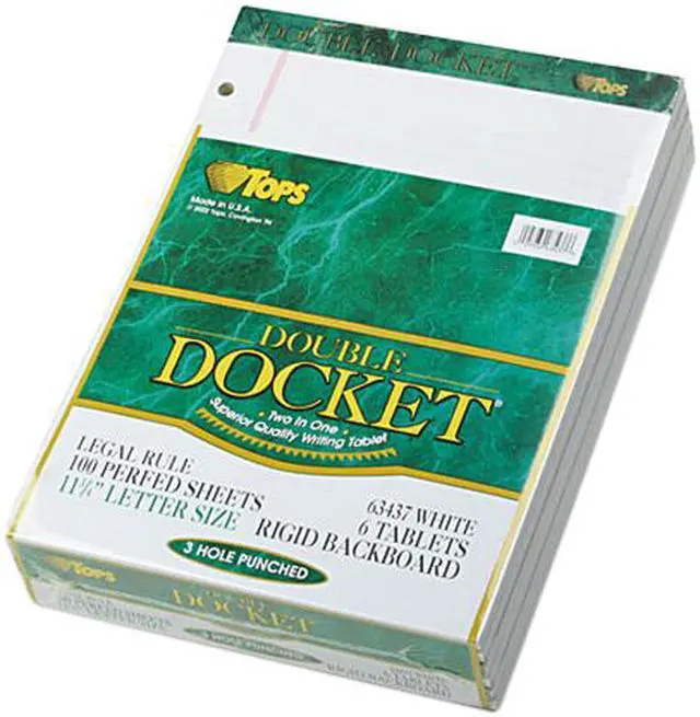 Main image of Tops 63437 Double Docket Ruled Pads, Legal Rule, Letter, WE, 6 100-Sheet Pads/Pack