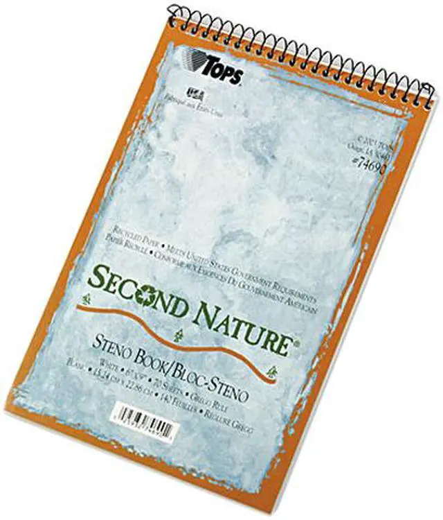 Main image of Tops 74690 Second Nature Spiral Reporter/Steno Notebook, Gregg Rule, 6 x 9, WE, 70-Sheet