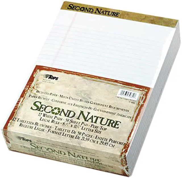Main image of Tops 74880 Second Nature Recycled Pad, Legal Margin/Rule, Letter, White, 50-Sheet, Dozen