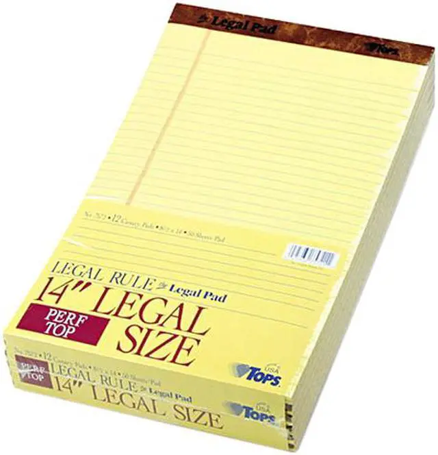 Main image of Tops 7572 Perforated Pads, Legal Rule, Legal, Canary, 50 Sheet Pads, Dozen