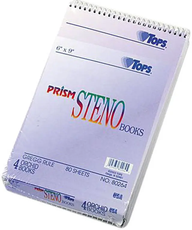 Main image of Tops 80264 Spiral Steno Notebook, Gregg Rule, 6 x 9, Orchid, 4 80-Sheet Pads/Pack