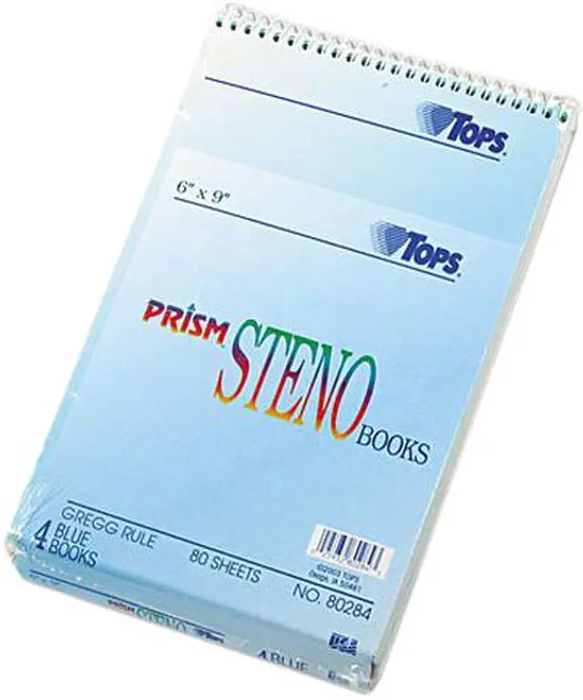 Main image of Tops 80284 Spiral Steno Notebook, Gregg Rule, 6 x 9, Blue, 4 80-Sheet Pads/Pack