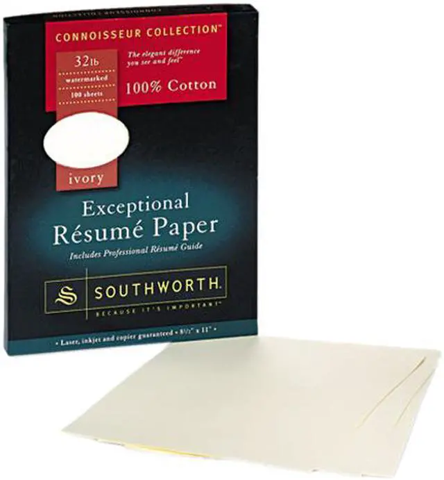 Main image of Southworth RD18ICF 100% Cotton Résumé Paper, 32 lbs., 8-1/2 x 11, Ivory, 100/Box