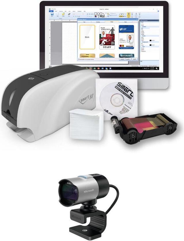 Main image of IDP SMART-31S ID Card Printer Bundle: Includes Printer, Color Ribbon, 100 Cards, Software and USB Web Camera (23 sec/card YMCKO) (5 sec/card Mono) (300 dpi) (USB) - OEM