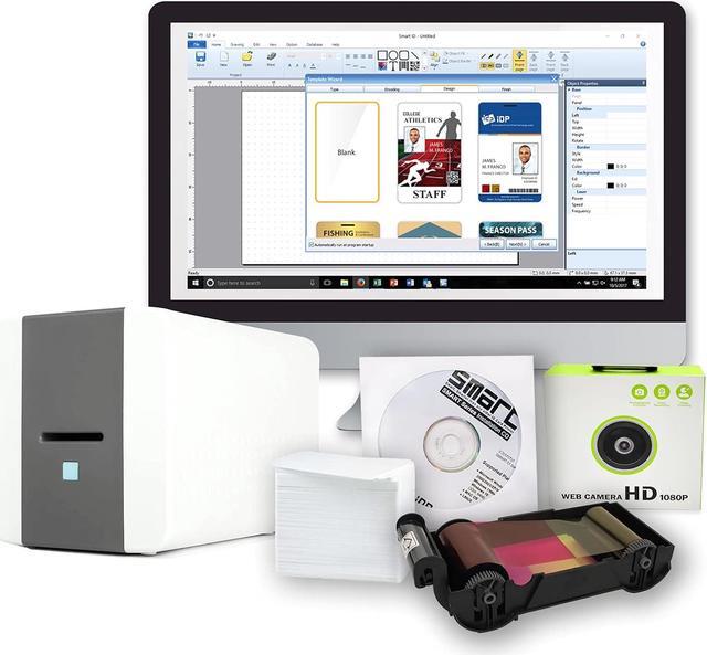 Main image of IDP SMART-21S Starter ID Printer Bundle, Includes printer, color ribbon, 100 cards, Smart IDesigner badge creation software, USB web camera