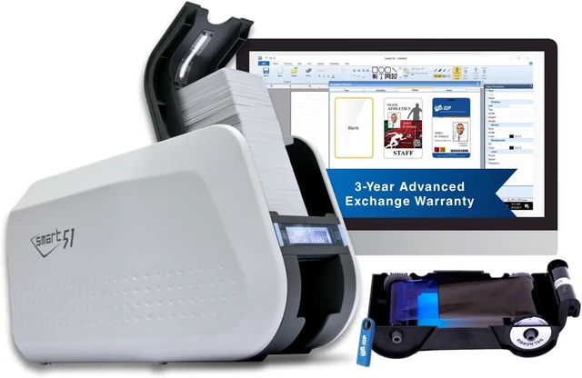 Alt view image 6 of 6 - IDP SMART-51S ID Card Printer EZLoad Kit: Includes Printer, Color Ribbon, 100 Cards and Software (17 sec/card YMCKO) (5 sec/card Mono) (300 dpi Color/1200 dpi Mono) (USB) - 651398KEZ
