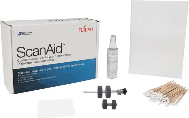 Alt view image 2 of 2 - Fujitsu CG01000-277701 Scansnap IX500 Scanaid Clean/Consumable Kit with roller set, cleaning swabs, cleaning paper, f1 cleaner, scanaid sleeve and instructions