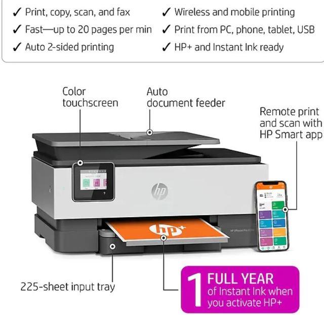 HP OfficeJet Pro 8034e Wireless Color All-in-One Printer with 1 Full Year  Instant Ink with HP+ (1L0J0A#B1H) 