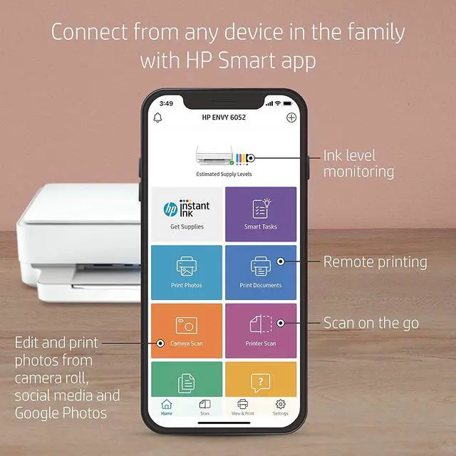 Alt view image 4 of 7 - HP ENVY 6052 Wireless All-in-One Color Inkjet Printer, Mobile Print, Scan & Copy, Instant Ink Ready, Manufacturer Renewed with 1 year HP Warranty