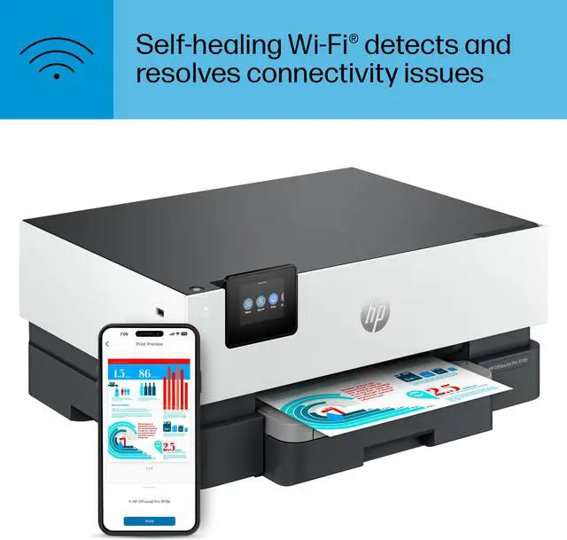 Alt view image 8 of 20 - HP OfficeJet Pro 9110b Printer, Color, Printer for Home and home office, Print, Wireless; Two-sided printing; Print from phone or tablet; Touchscreen; Front USB flash drive port