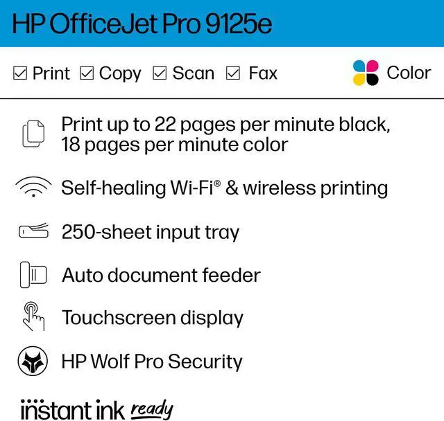 Alt view image 2 of 19 - HP OfficeJet Pro 9125e Wireless Color All-in-One Printer with Bonus 3 Months Instant Ink with HP+, Gray, Medium 403X0A#B1H