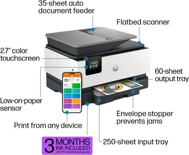 Alt view image 4 of 19 - HP OfficeJet Pro 9125e Wireless Color All-in-One Printer with Bonus 3 Months Instant Ink with HP+, Gray, Medium 403X0A#B1H