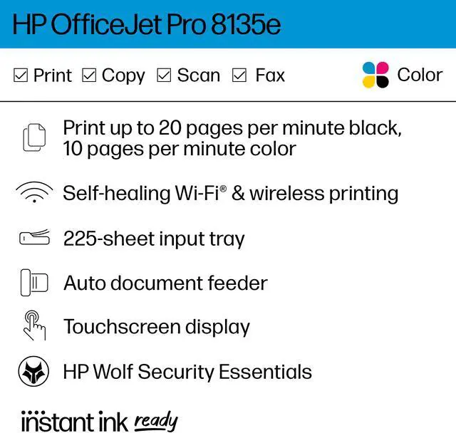 Alt view image 2 of 14 - HP OfficeJet Pro 8135e All-in-One Printer w/ bonus 12months Instant Ink through HP+ 40Q35A#B1H