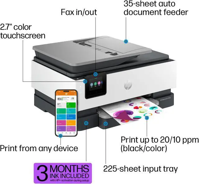 Alt view image 4 of 14 - HP OfficeJet Pro 8135e All-in-One Printer w/ bonus 12months Instant Ink through HP+ 40Q35A#B1H