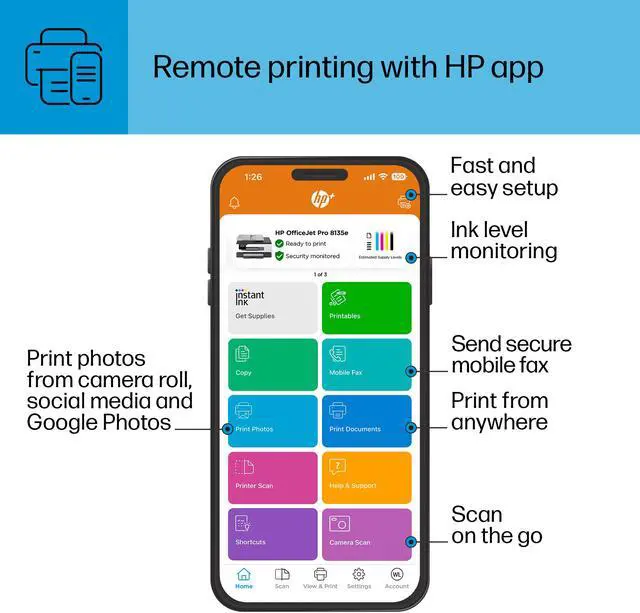 Alt view image 10 of 14 - HP OfficeJet Pro 8135e All-in-One Printer w/ bonus 12months Instant Ink through HP+ 40Q35A#B1H