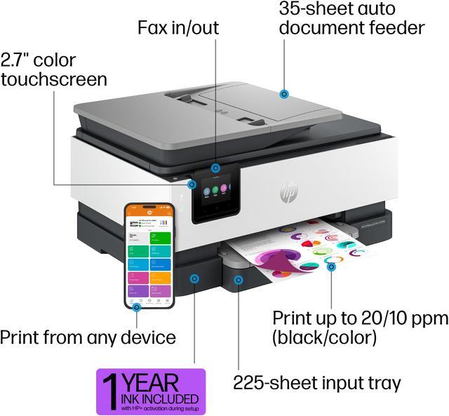Alt view image 4 of 20 - HP OfficeJet Pro 8139e Wireless All-in-One Color Inkjet Printer, Print, scan, copy, fax, ADF, Duplex printing best for home office, 1 year of  Instant Ink included with HP+ (40Q51A)