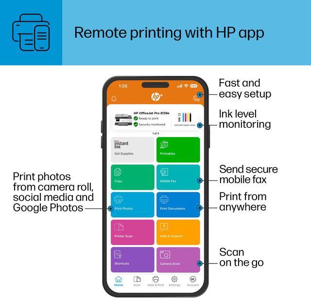 Alt view image 11 of 20 - HP OfficeJet Pro 8139e Wireless All-in-One Color Inkjet Printer, Print, scan, copy, fax, ADF, Duplex printing best for home office, 1 year of  Instant Ink included with HP+ (40Q51A)