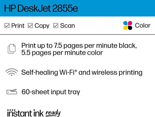 Alt view image 2 of 19 - HP DeskJet 2855e All-in-One Wireless Color Printer