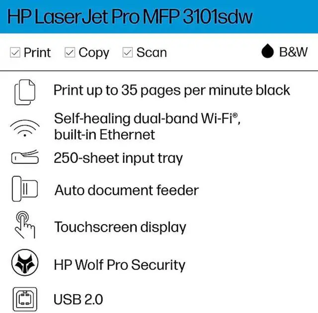 Alt view image 5 of 5 - HP LaserJet Pro 3101sdw Printer