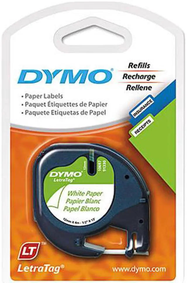 Main image of DYMO LetraTag 10697 Paper Tape 0.50" Width x 13 ft Length - 2 / Pack - White