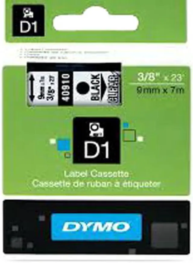 Main image of Dymo 40910 Black on Clear D1 Label Tape 0.38" Width x 23 ft Length - 1 / Each - Rectangle - Polyester - Thermal Transfer - Clear