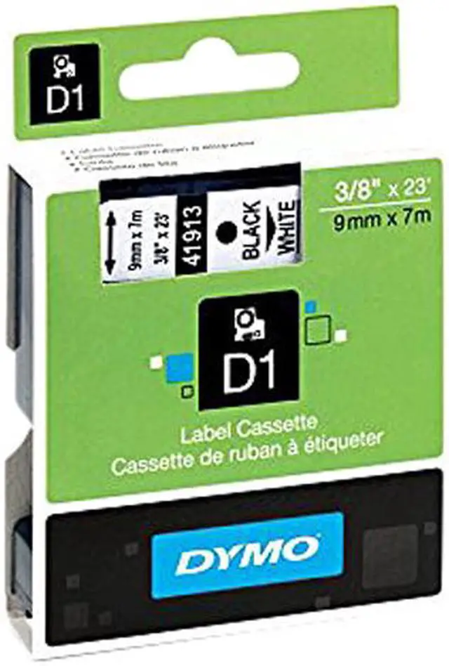 Main image of Dymo 41913 Black on White D1 Label Tape 0.37" Width x 23 ft Length - 1 Each - Polyester - Thermal Transfer - White