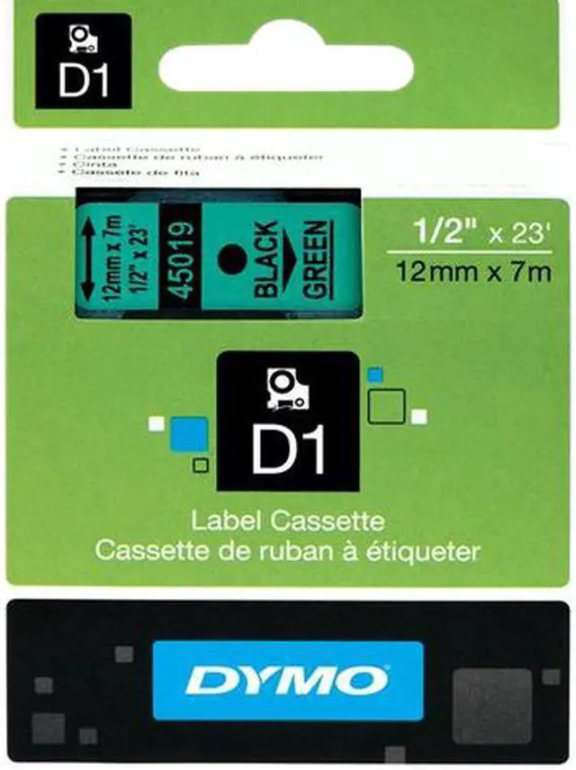 Main image of Dymo D1 45019 Tape 0.50" Width x 23 ft Length - 1 Each - Polyester - Thermal Transfer - Black, Green
