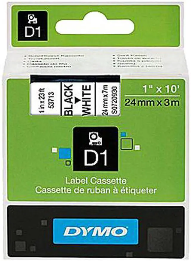 Main image of Dymo 53713 Black on White D1 Label Tape 1" Width x 23 ft Length - 1 Each - White