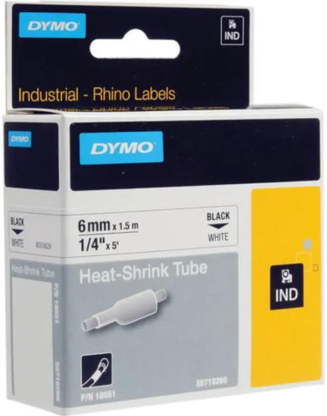Main image of Dymo 18051 Rhino Heat Shrink Tubes Industrial Label Tape Cassette, 1/4" x 5 ft, White