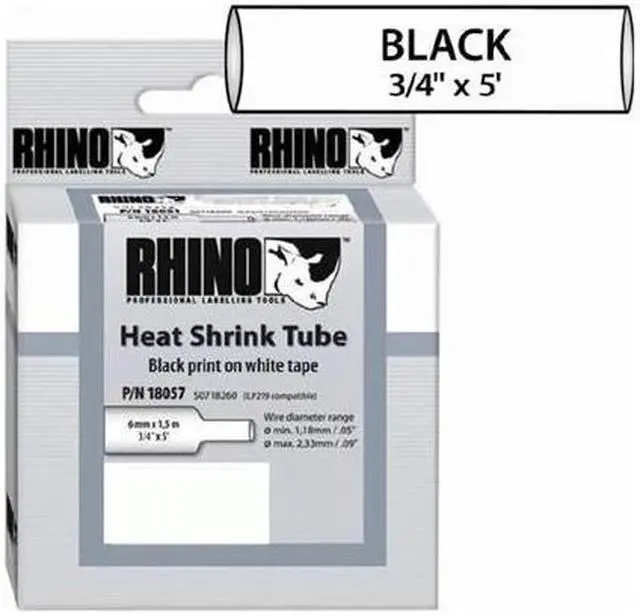 Main image of Dymo Rhino Heat Shrink Tube Labels - 3/4" Width - Direct Thermal - White, Black - Vinyl - 1 Each - 18057
