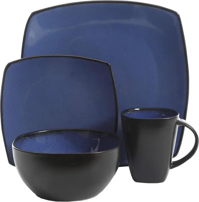 Alt view image 2 of 5 - Gibson Soho Lounge 16 Piece Reactive Glaze Dinnerware Plates, Bowls, & Mugs, Blue