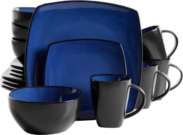 Main image of Gibson Soho Lounge 16 Piece Reactive Glaze Dinnerware Plates, Bowls, & Mugs, Blue