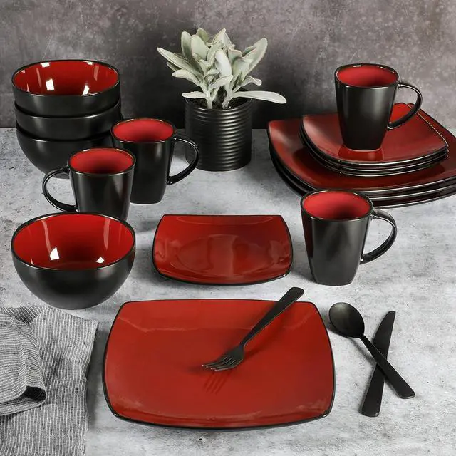 Alt view image 2 of 5 - Gibson Home Soho Lounge Square 16-Piece Dinnerware Set - Burgundy  61220.16RM