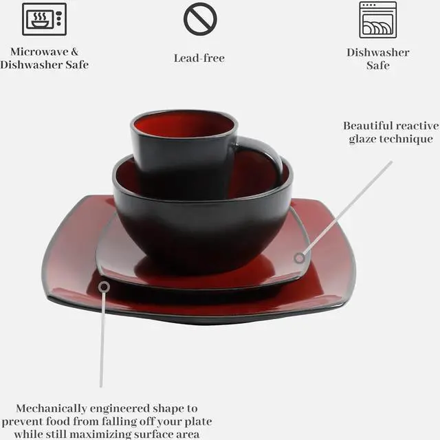 Alt view image 3 of 5 - Gibson Home Soho Lounge Square 16-Piece Dinnerware Set - Burgundy  61220.16RM