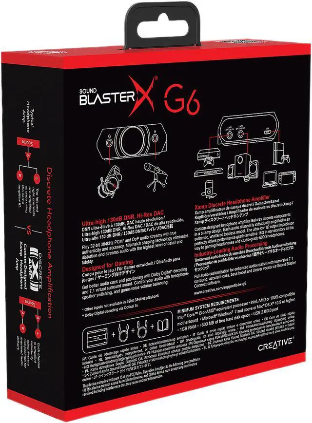 Alt view image 9 of 9 - Creative Sound BlasterX G6 Hi-Res Gaming DAC and USB Sound Card with Xamp Headphone Bi-Amplifier for PC, PS4, Xbox and Nintendo Switch
