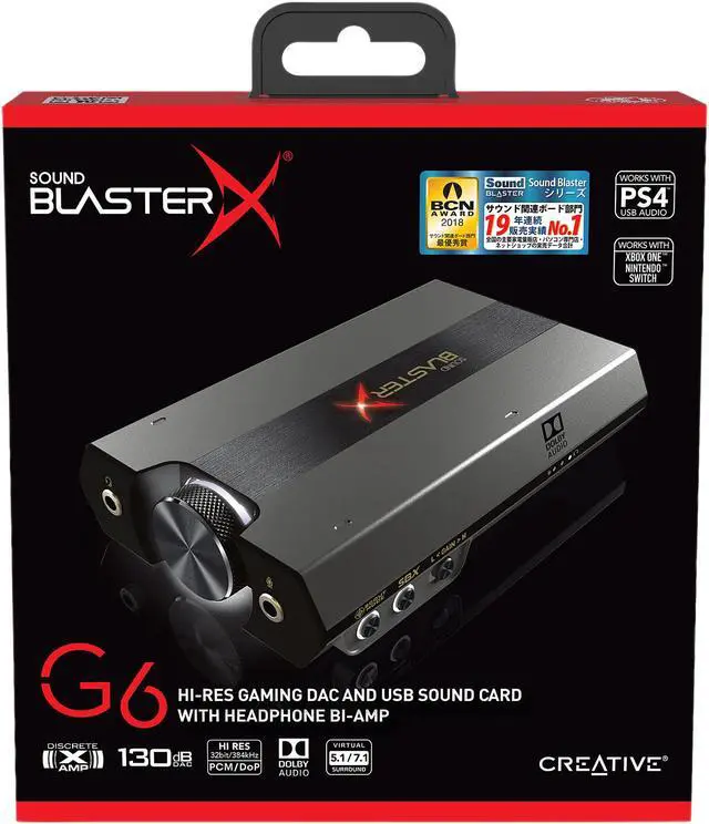 Alt view image 8 of 9 - Creative Sound BlasterX G6 Hi-Res Gaming DAC and USB Sound Card with Xamp Headphone Bi-Amplifier for PC, PS4, Xbox and Nintendo Switch