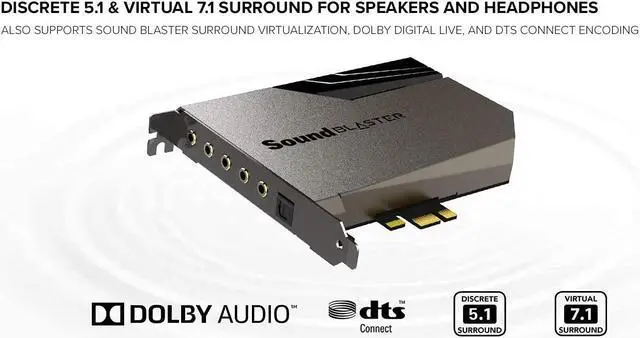 Alt view image 6 of 13 - Creative Sound Blaster AE-7 Hi-Res Internal PCIe Sound Card, Quad-Core Processor, 127dB DNR ESS SABRE-class 9018 DAC, Xamp Discrete Custom Bi-amp, Discrete 5.1/Virtual 7.1, Dolby, DTS Encoding (Black)